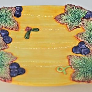 10-23.png Fitz and Floyd Appetizer Plate Hand Painted Grapes & Leaves 8 1/4" x 5 1/2" VTG