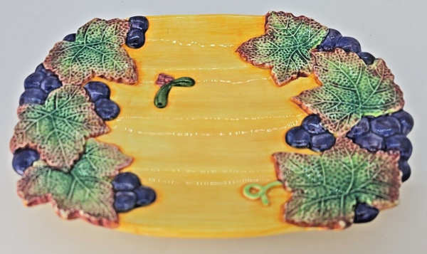 Fitz and Floyd Appetizer Plate Hand Painted Grapes & Leaves 8 1/4" x 5 1/2" VTG