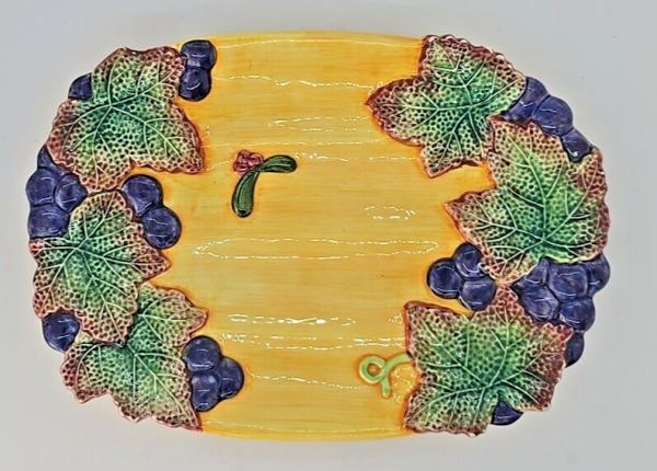 Fitz and Floyd Appetizer Plate Hand Painted Grapes & Leaves 8 1/4" x 5 1/2" VTG