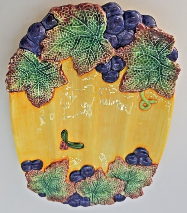 Fitz and Floyd Appetizer Plate Hand Painted Grapes & Leaves 8 1/4" x 5 1/2" VTG