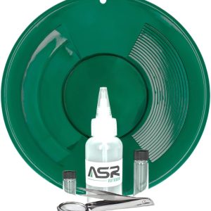 ASR Outdoor 5-Piece Green Gold Prospecting Beginners Kit – Dual Riffle Gold Pan, Snifter Bottle, Vials & Tools