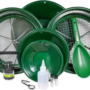 ASR Outdoor 11pc Gold Panning Kit – Classifier Screens, Dual Riffle Gold Pans & Prospecting Tools (Green)