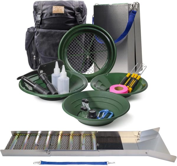 Asr-Outdoor-24Pc-Deluxe-50-Inch-Aluminum-Folding-Gold-Sluice-Box-Kit-1.Jpg Asr outdoor 24pc deluxe 50" aluminum folding sluice box kit with backpack & gold panning tools – black